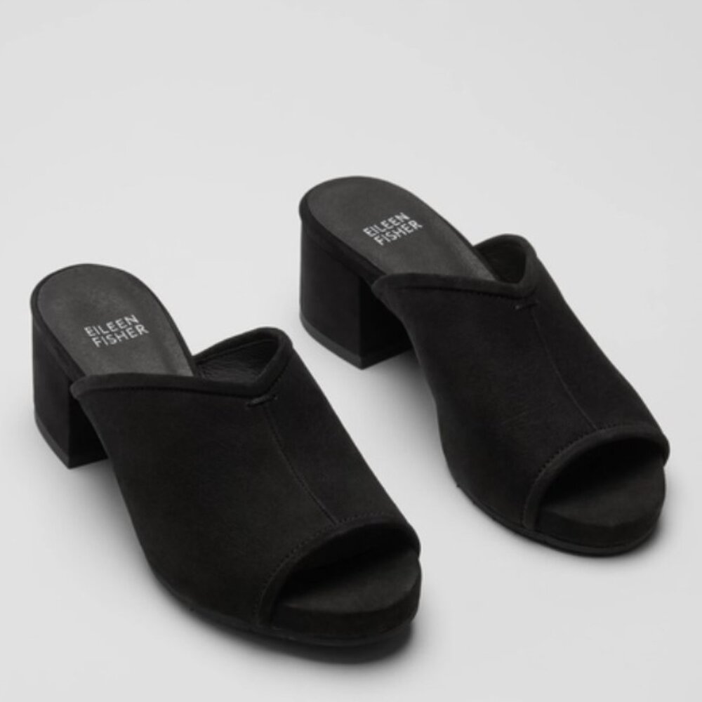 Eileen Fisher Fala Tumbled Nubuck Mule Black Size 6.5